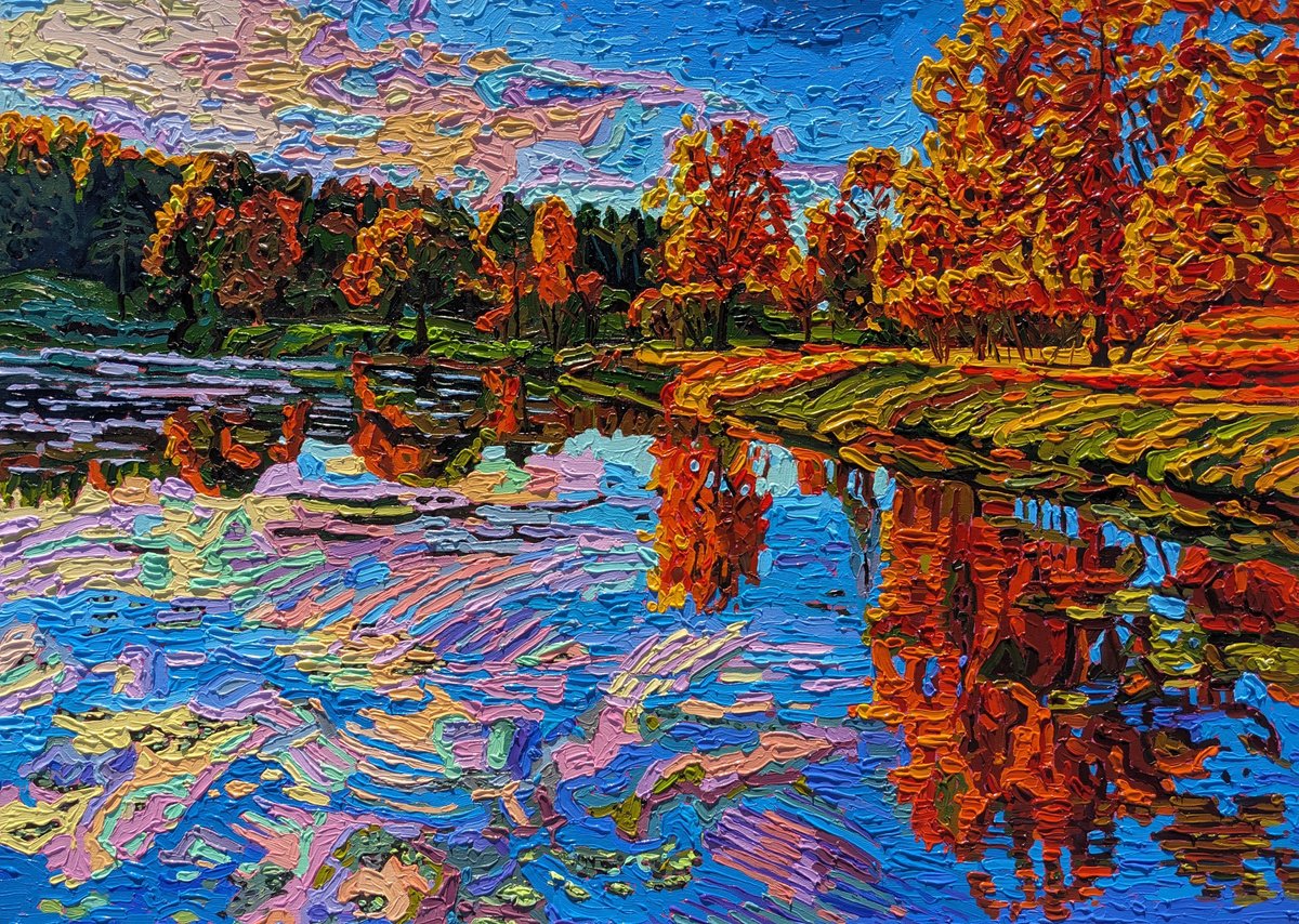 Impressionistic Landscape Oil Painting By Irinagoldenfish, 39 X 28, Autumn Sun, Original Artwork