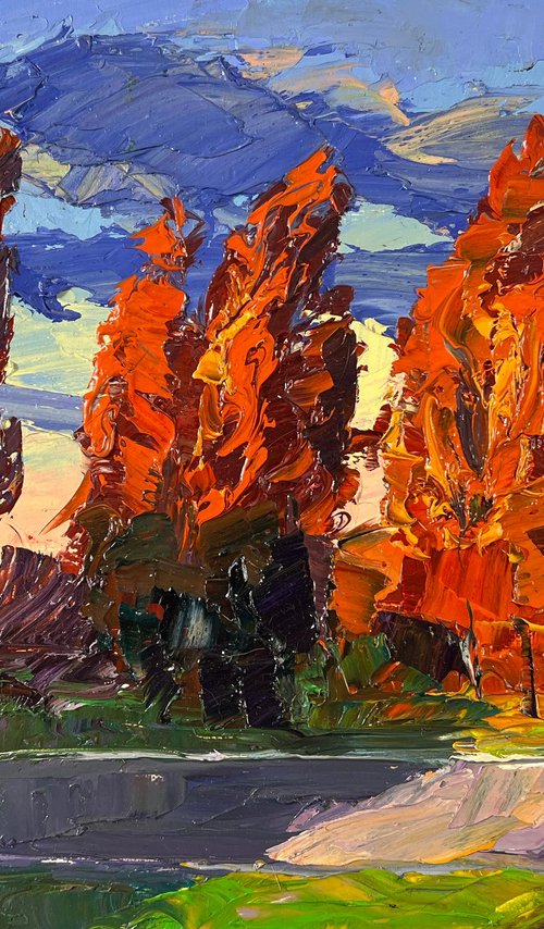 Autumn Poplars by Boris Serdyuk