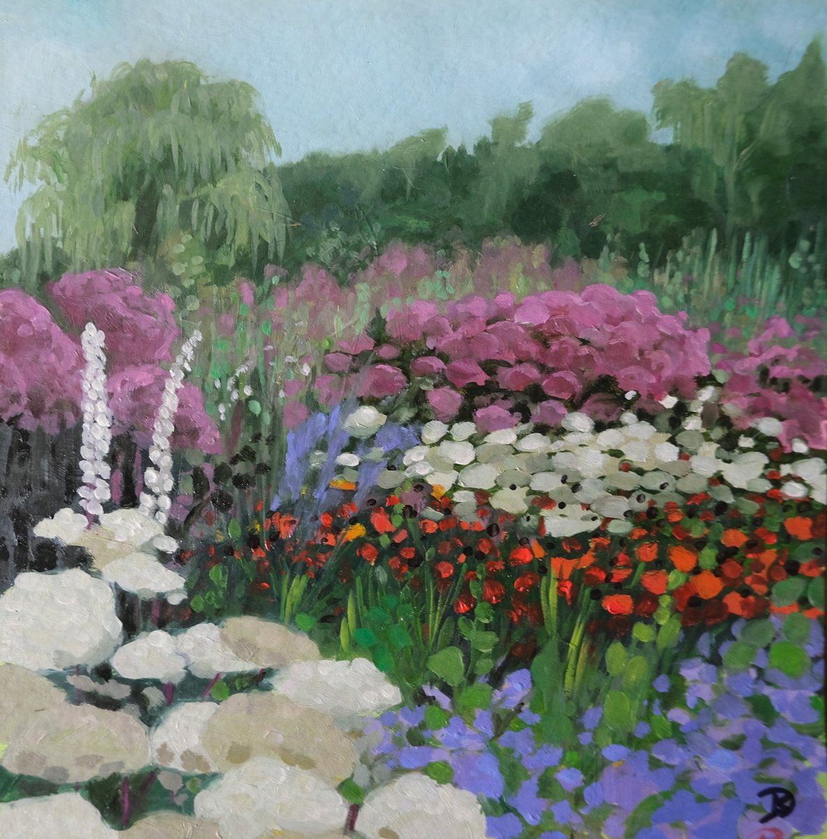 Organic Botanical Oil Painting By Kerry Lisa Davies, 9 X 9", Garden Time, Original Artwork