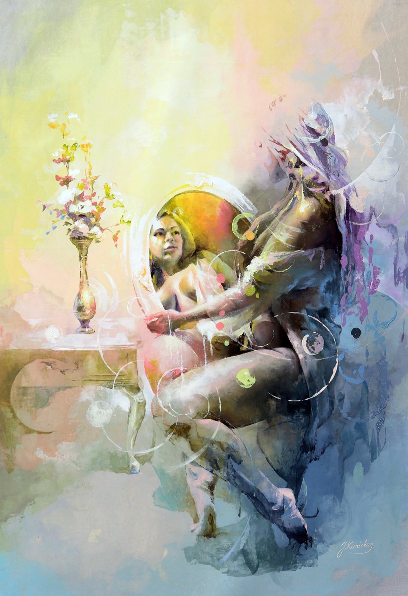 Impressionistic Portrait Oil Painting By Jonas Kunickas, 35 X 51, Jk23-0328 Poetry, Original Artwork