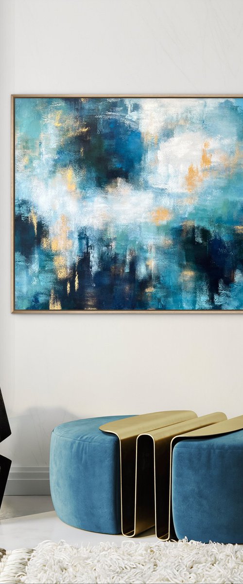 Silent Tides - Deep blue, gold abstract by Ellis Hollering
