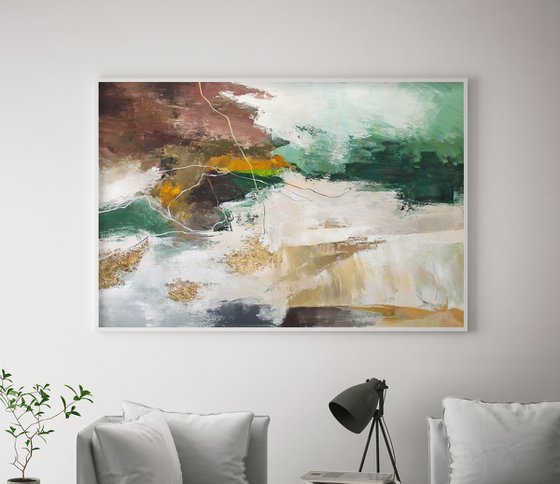 "Green Pulse 2" Abstract green brown gold art