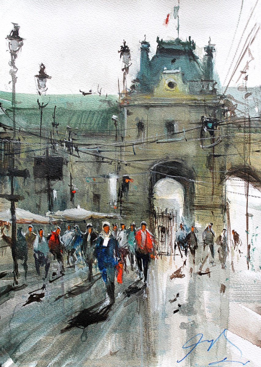 Impressionistic Watercolour , Passage To Louvre By Maximo Damico, 8 X 11, Artwork For Sale On Artfinder