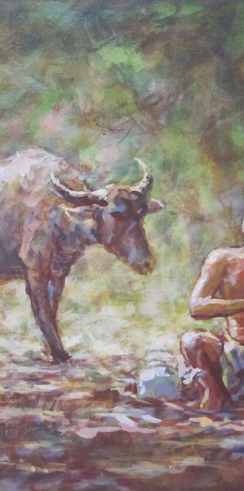 Grandpa and Water Buffalo by Surin Jung