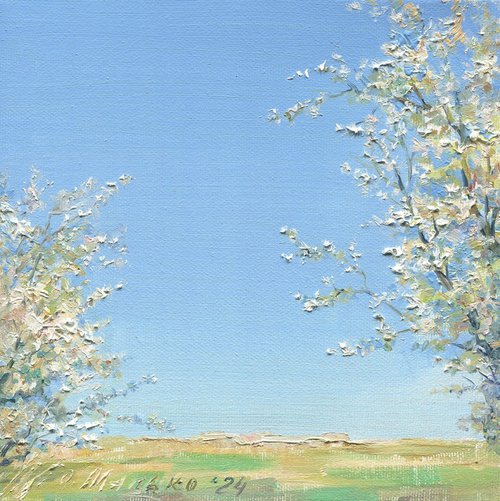 Sky blue sky / ORIGINAL oil picture ~8x8in (20x20cm) by Olha Malko