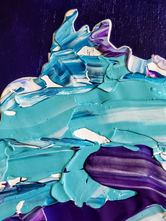 Queen #49  on ultramarine  background TURQUOISE,  PURPLE, SILVER METALLIC, NAVY BLUE  inspired by Queen Elizabeth II