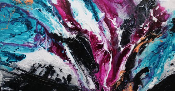 Magenta Candy Rush 190cm x 100cm Turquoise Magenta Textured Abstract Art