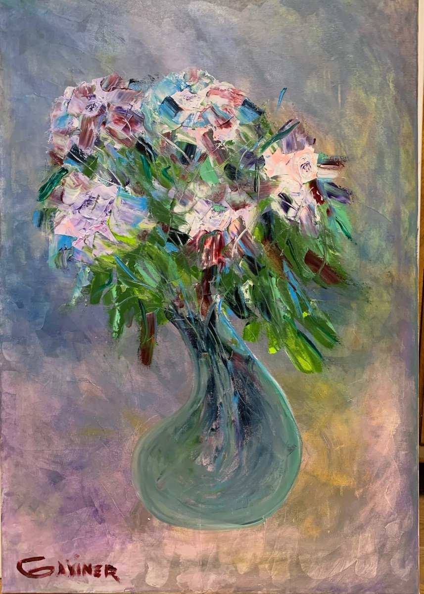 Organic Botanical Oil Painting By Leo Baxiner, 28 X 39", Melting Beuty, Original Artwork