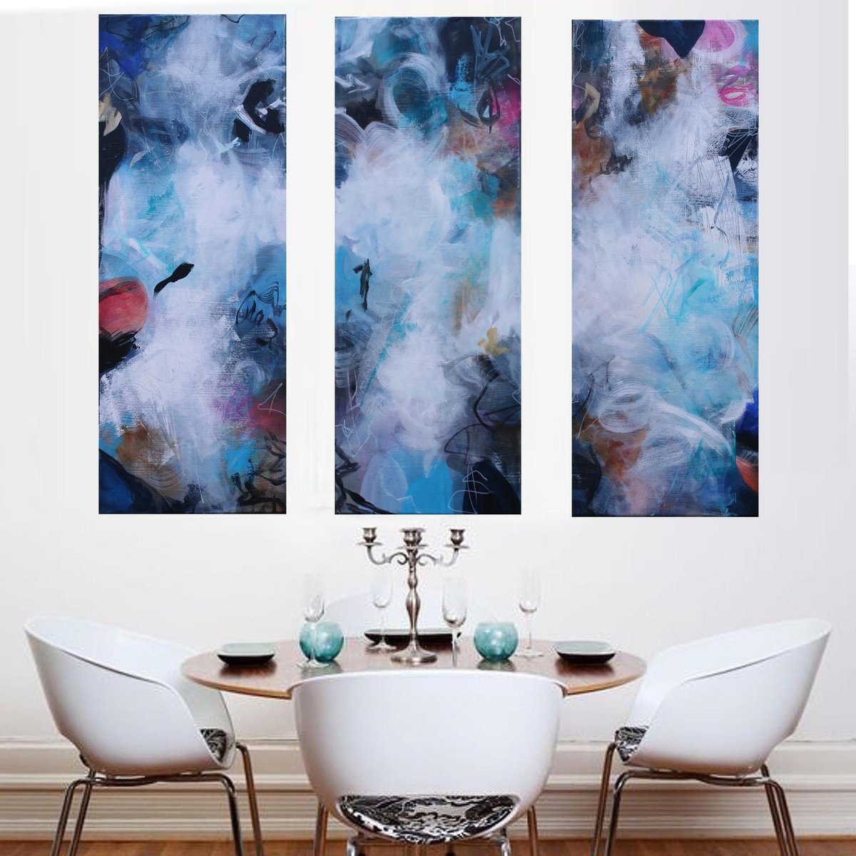 Organic Abstract Painting By Susan Wooler, 35 X 31", Xxl Soft Whispers Triptych, Original Artwork