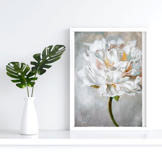 White peonies painting