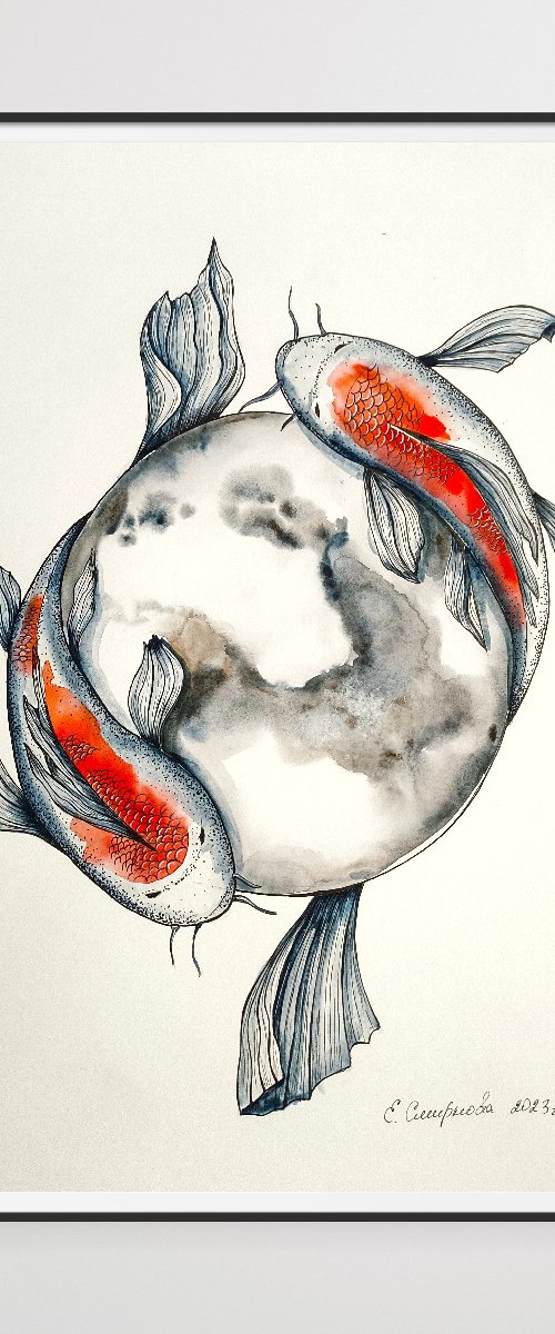 Koi Fish And The Moon by Evgenia Smirnova