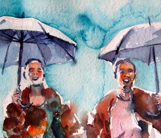 Girlfriends in the rain