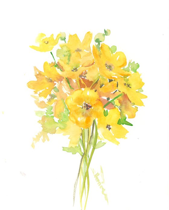buttercup flowers watercolor painting