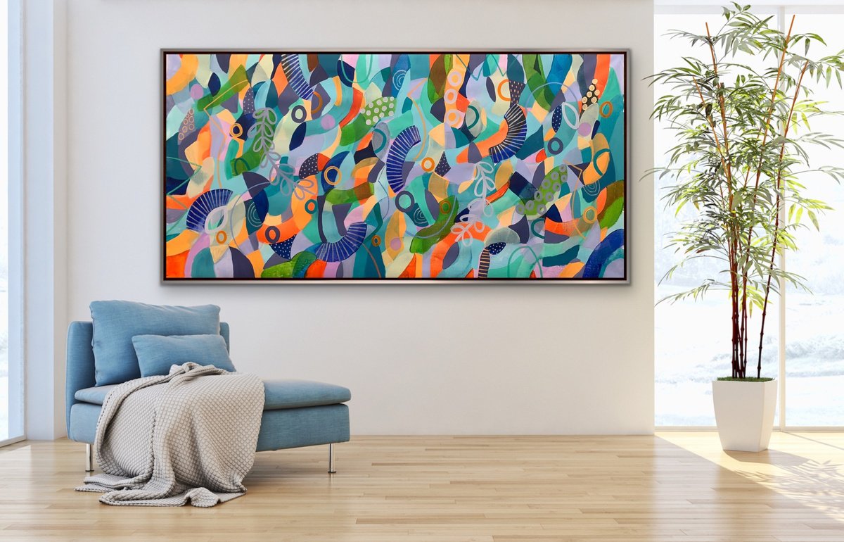 Organic Abstract Acrylic Painting By Rashna Hackett, 72 X 37", Radiant Abyss, Original Artwork