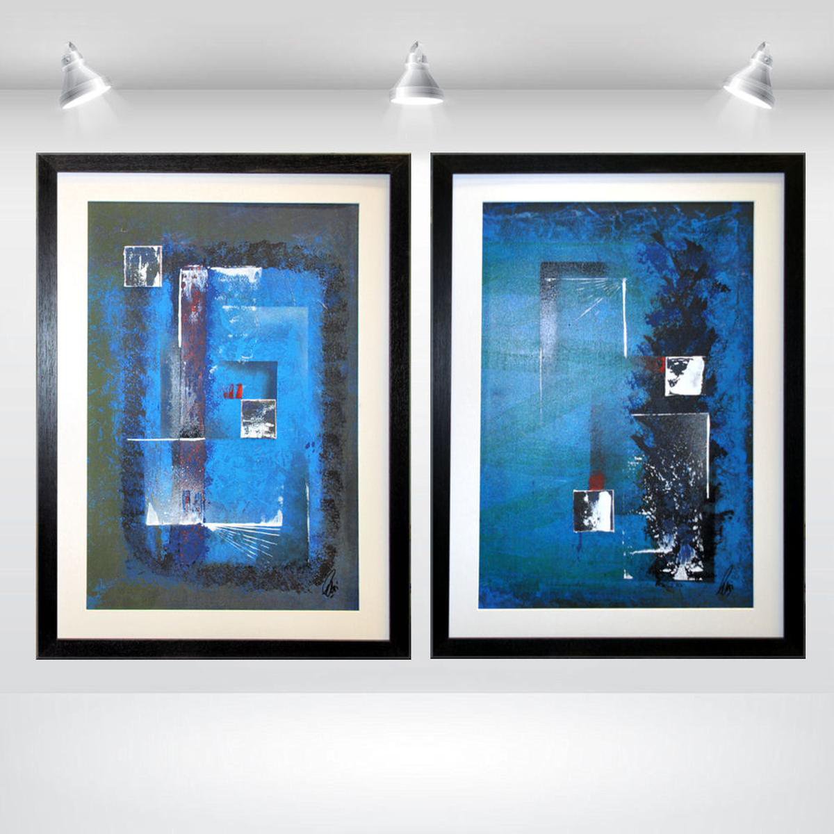 Abstract Acrylic Painting By Edelgard Schroer, 43 X 30, Blue Composition, Original Artwork