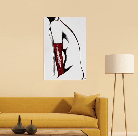 Blushing Muse in Red Gloves