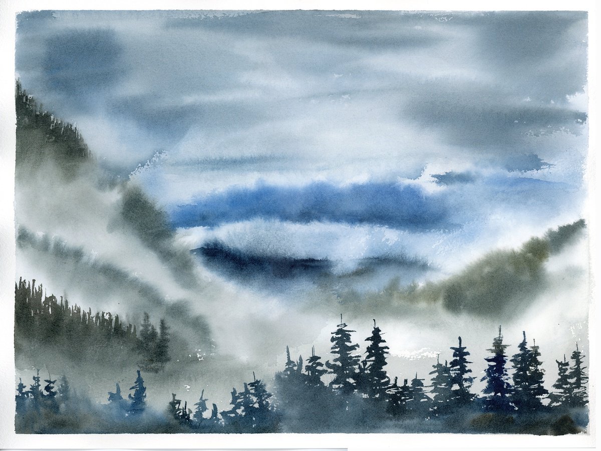 Expressive Landscape Watercolour By Olga Tchefranov (Shefranov), 15 X 11", Silent Moment, Original Artwork