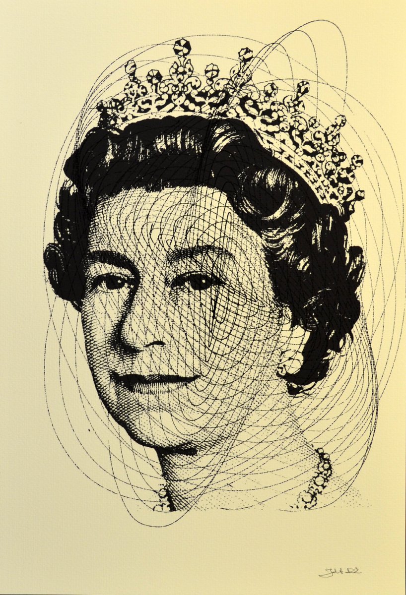 Queen Elizabeth II Vibrations 1 - Mixed Media Painting Art on Aqua Fine Art Paper by Jakub DK - JAKUB D KRZEWNIAK