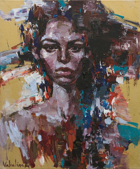 Abstract woman portrait on Gold Original acrylic painting