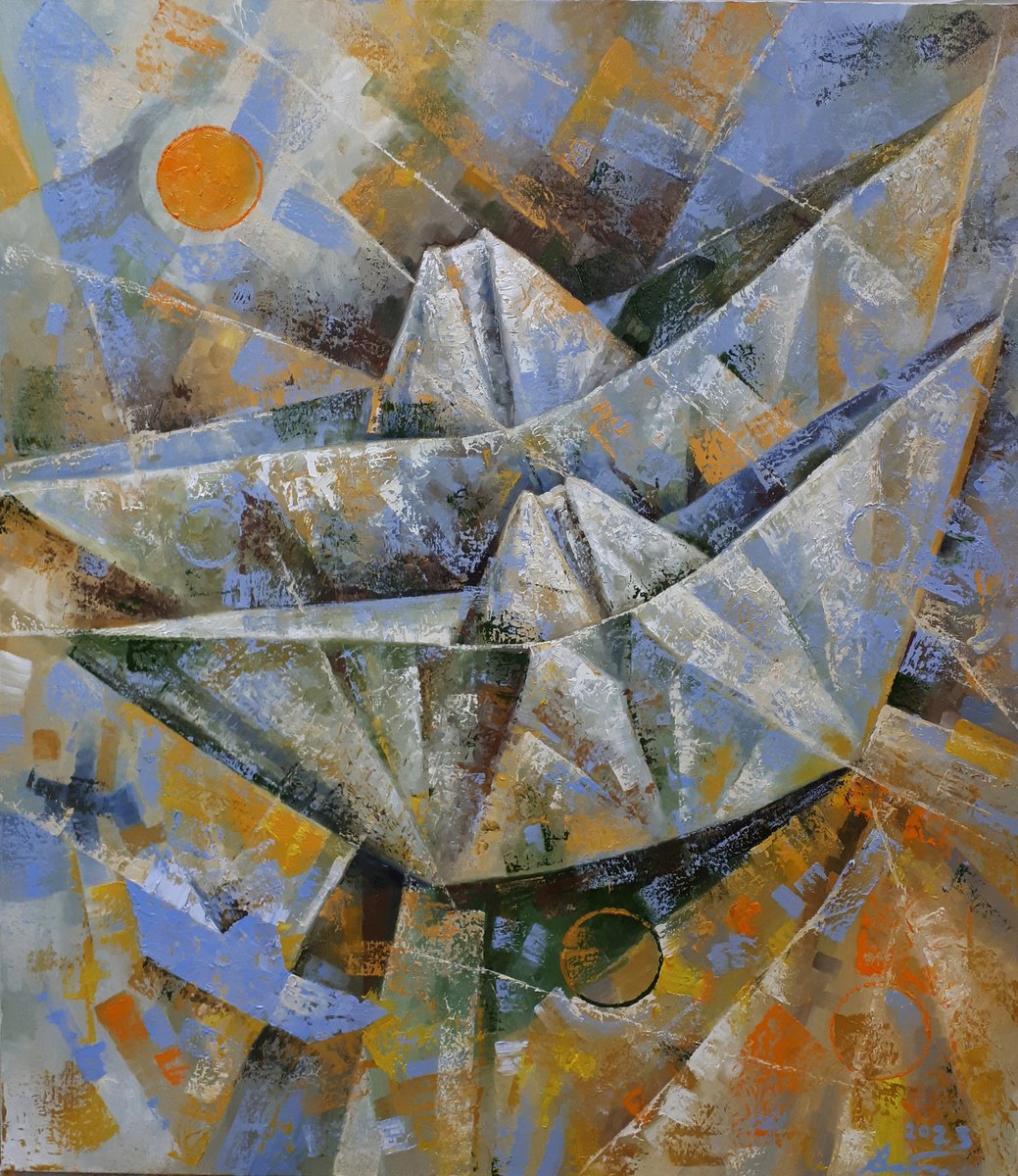 Urban And Pop Landscape Oil Painting By Serhii Voichenko, 28 X 32", Paper Storm, Original Artwork