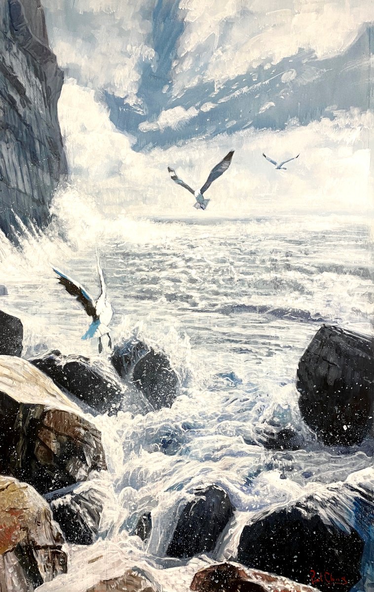 Impressionistic Landscape Acrylic Painting By Paul Cheng, 36 X 59", Return Through The Storm, Original Artwork