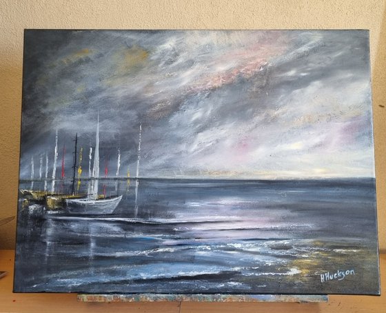 Anchors Down Seascape in oils