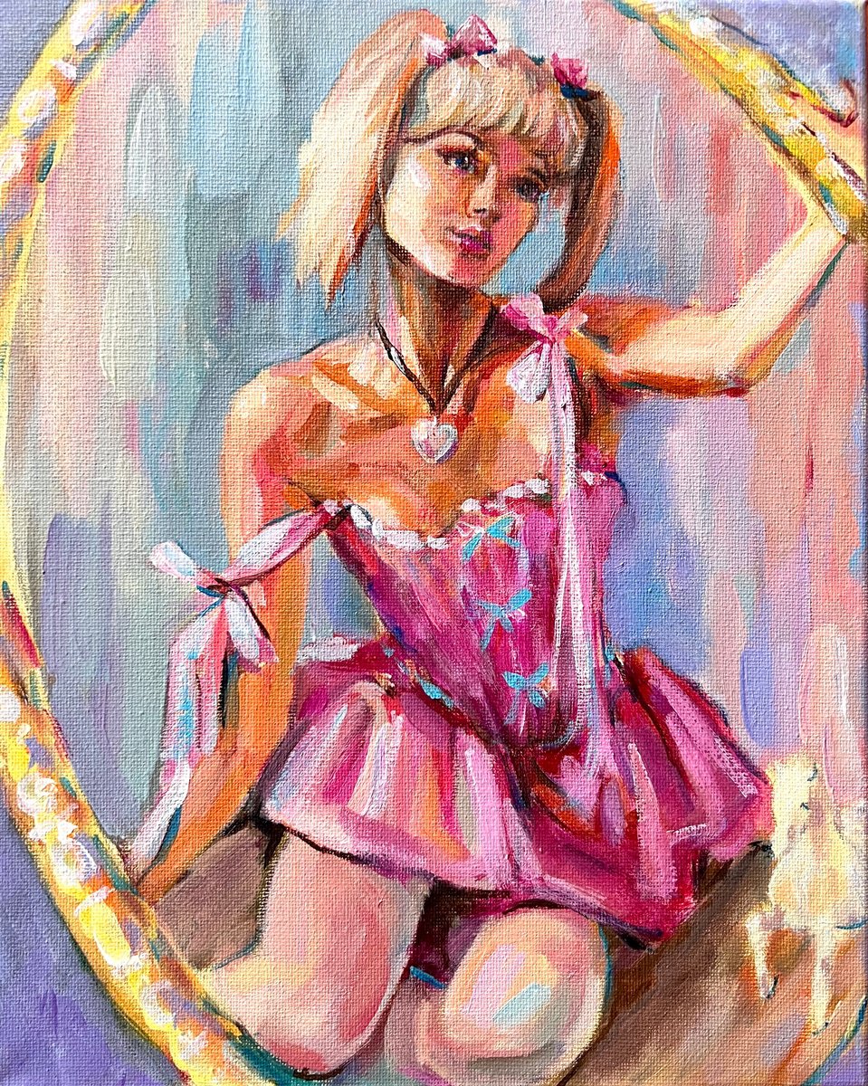 Cartoon Portrait Acrylic Painting By Liubou Sas, 9 X 12", Barbie, Original Artwork