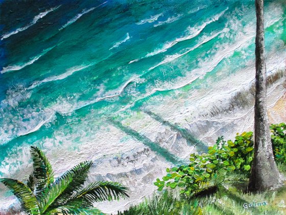 Caribbean Sunrise - ocean painting on unstretched canvas sheet, inspiring, beautiful, by Galina