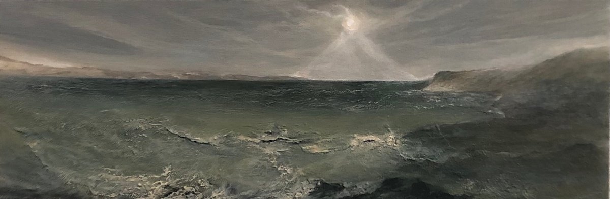 Impressionistic Landscape Acrylic Painting By Tamara Bettencourt, 24 X 8", Intricate Sea, Original Artwork