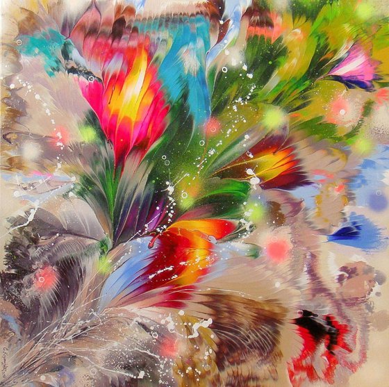 ”Summer Garden” Original Abstract Painting 27.5” x  27.5”-- (70 x 70 cm)