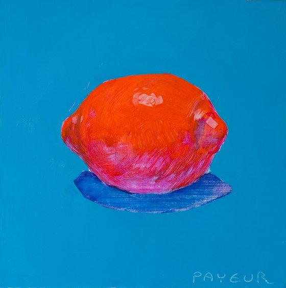 modern pop art still life of red lemon on blue