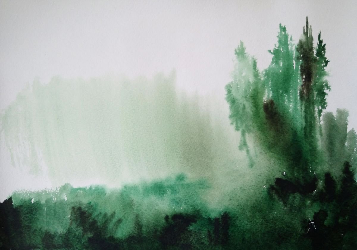 Watercolor landscape Fog by Artem Grunyka by Artem Grunyka