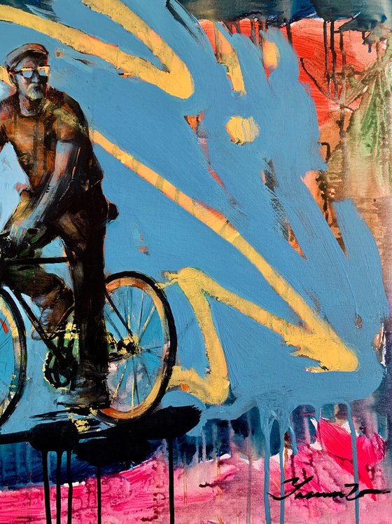 Bright painting - "Ukrainian cyclist" - Urban Art - Pop Art - Bicycle - Street Art