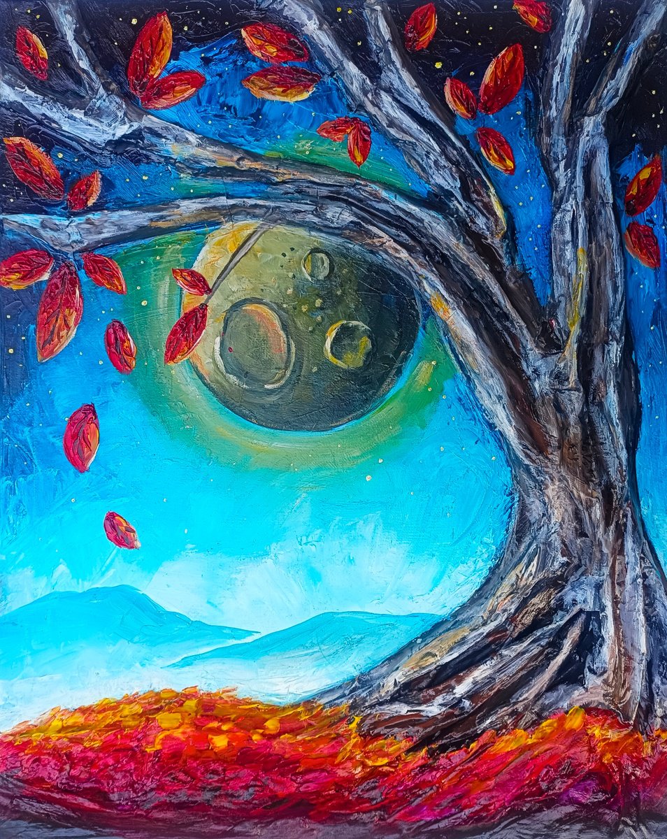 Surrealistic Landscape Painting By Evgenia Smirnova, 16 X 20, Roots Of The Universe, Original Artwork