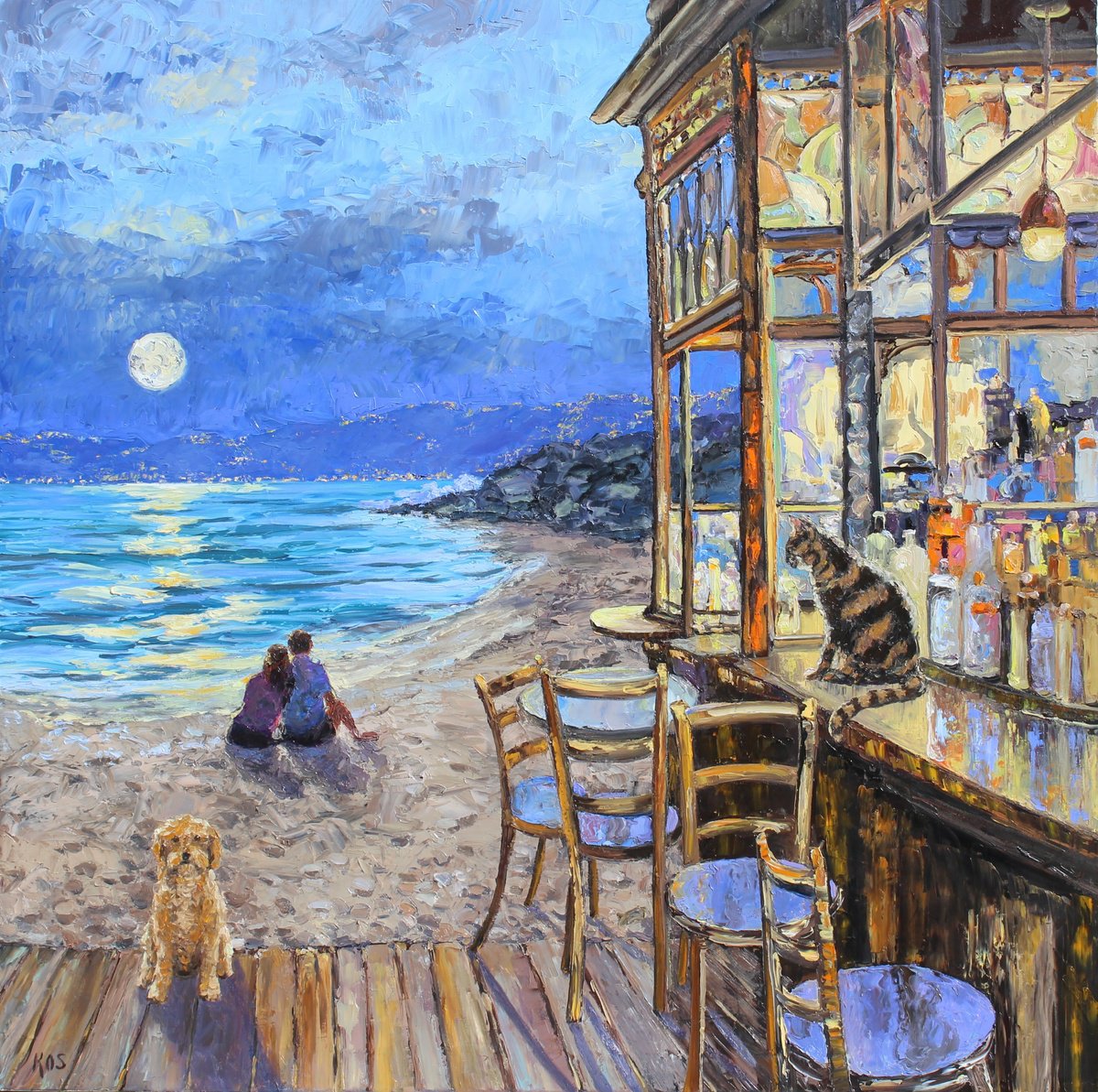 Impressionistic Landscape Oil Painting By Kristen Olson Stone, 40 X 40", Moonet, Original Artwork