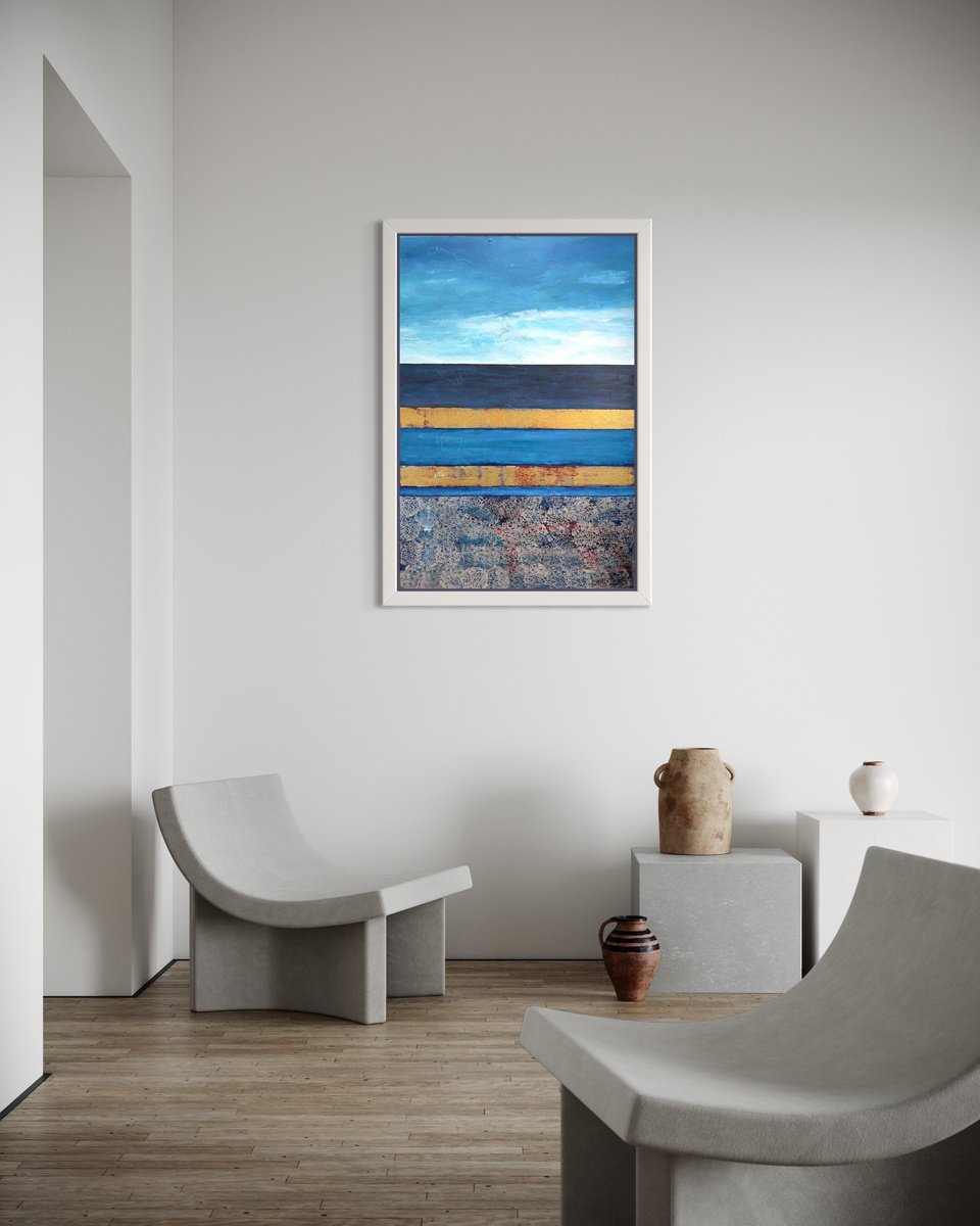 Abstract Landscape Acrylic Painting By Km Arts, 31 X 47", Porifera, Original Artwork