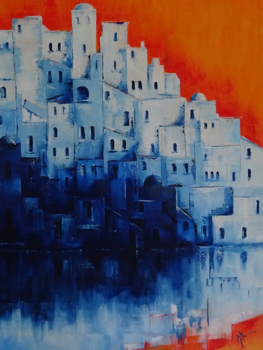 Impressionistic Cityscapes Oil Painting By Mel Davies Original Art, 24 X 31", Beautiful Andalusia, Original Artwork