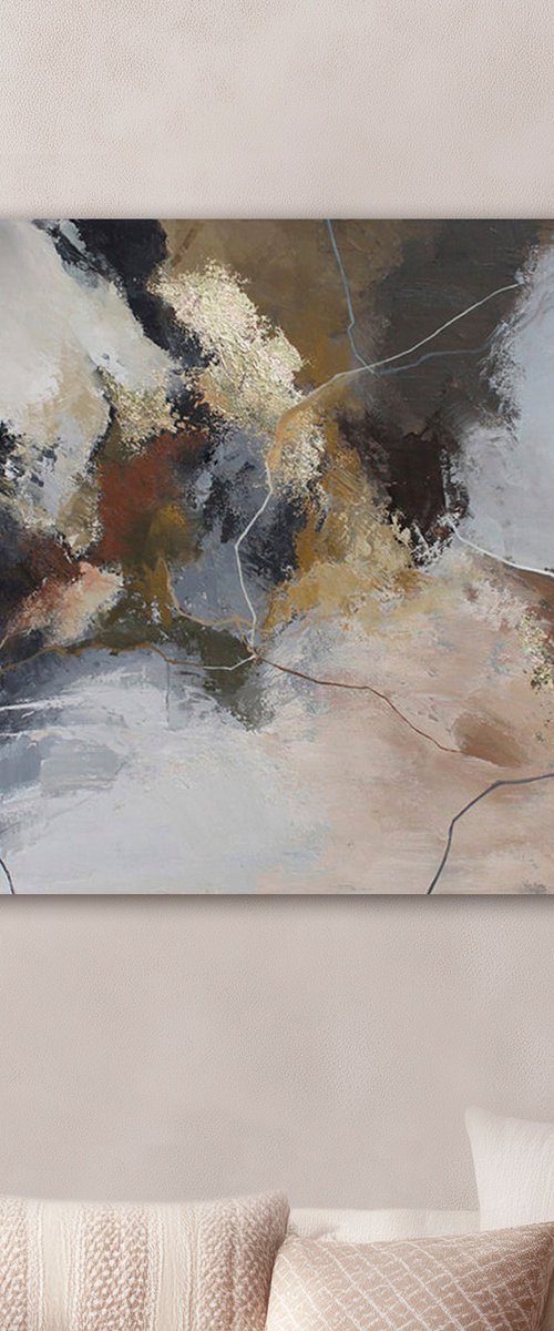 "Savage 2" Gray brown gold abstract art by Yana Sagan