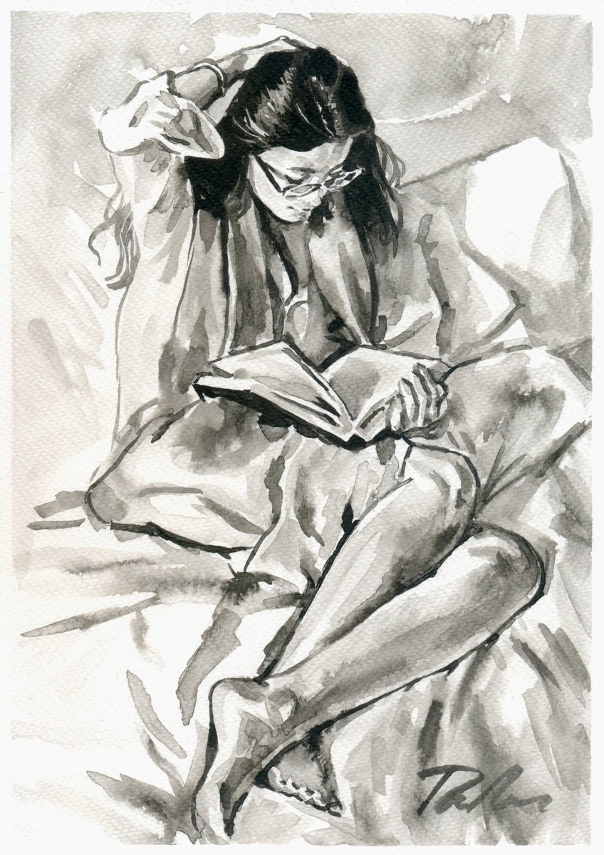 Urban And Pop Portrait Ink Drawing By Tashe, 8 X 12", Lazy Day, Original Artwork