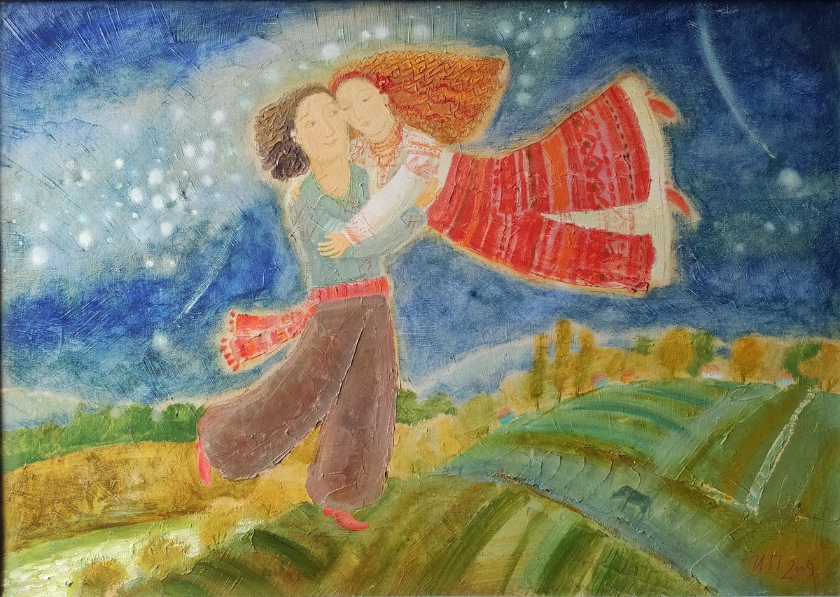 Impressionistic Portrait Oil Painting By Inna Pantelemonova, 31 X 23, Dancing Underthe Shootingstars, Original Artwork