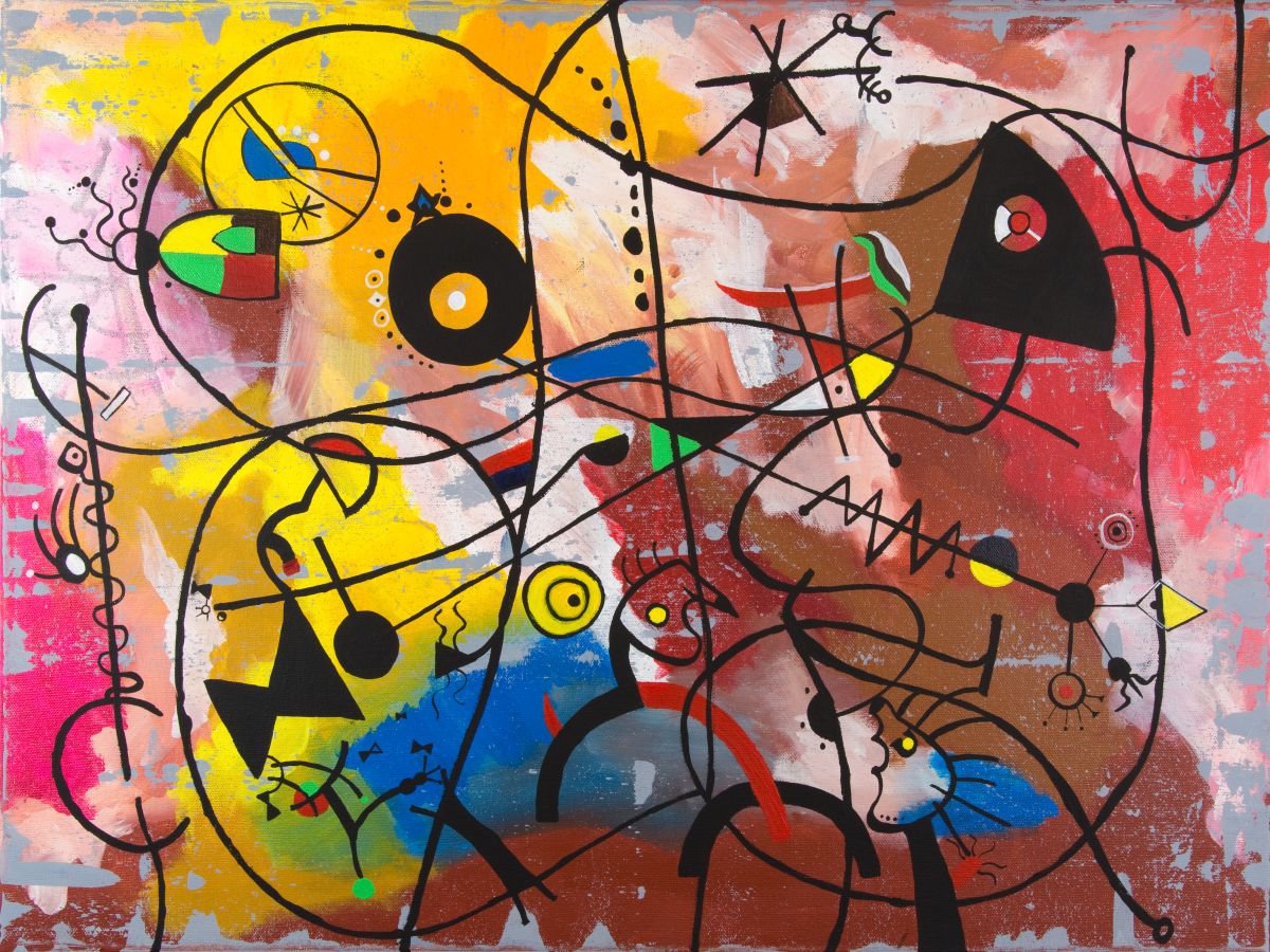 Nonsense, Originalabstract painting inspired by Joan Miro, Wall art, Ready to hang by WanidaEm