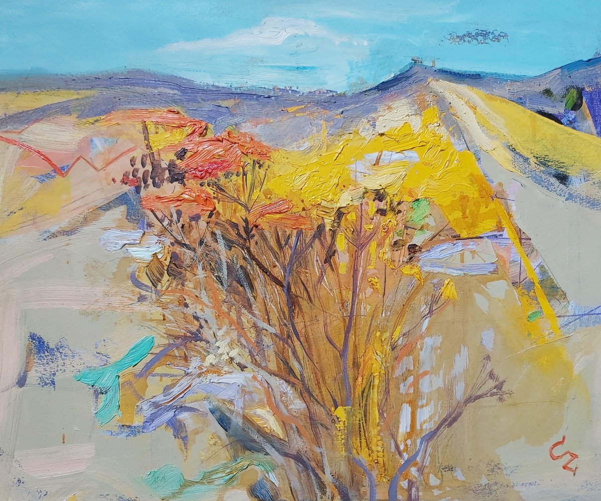 Expressive Landscape Oil Painting By Victoria Cozmolici, 24 X 20", Autumn, Original Artwork