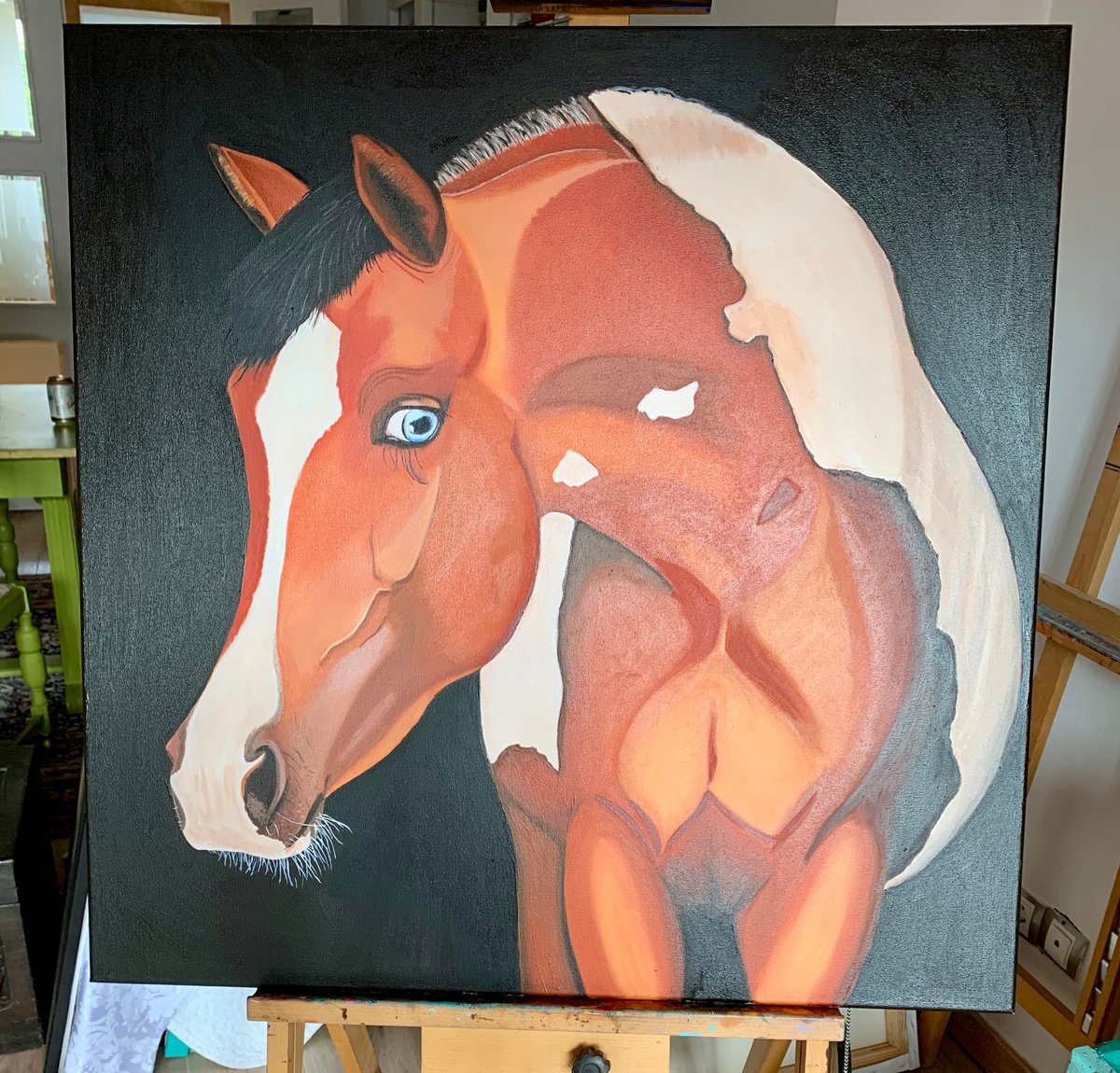 Expressive Animal Giclee Print By Caroline Millott, 16 X 16, Horse With Blue Eyes - Giclee, Original Artwork