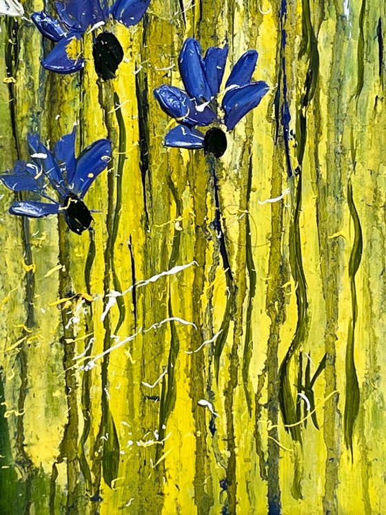 Daisy & Cornflowers "Dance of the summer" Original Oil Impasto Painting