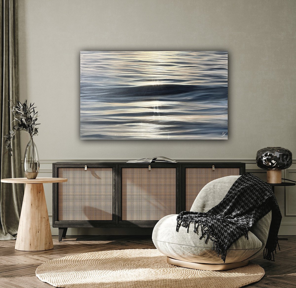 Photorealistic Landscape Oil Painting By Eva Volf, 60 X 36, When The Day Meets The Night, Original Artwork