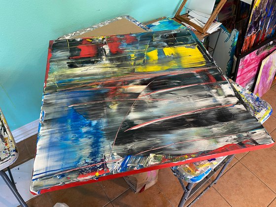 "An Orgy Of Pain" - Save As A Series - Original Xt Large PMS Abstract Acrylic Painting Triptych on Artist-Stretched Canvas - 108" x 42"