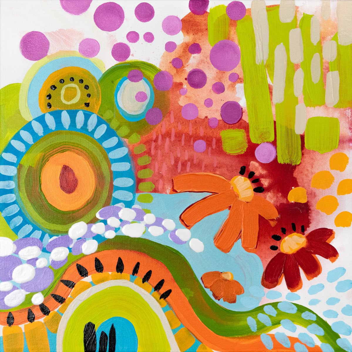 Geometric Abstract Acrylic Painting By Chantal Proulx, 14 X 14, Feria, Original Artwork