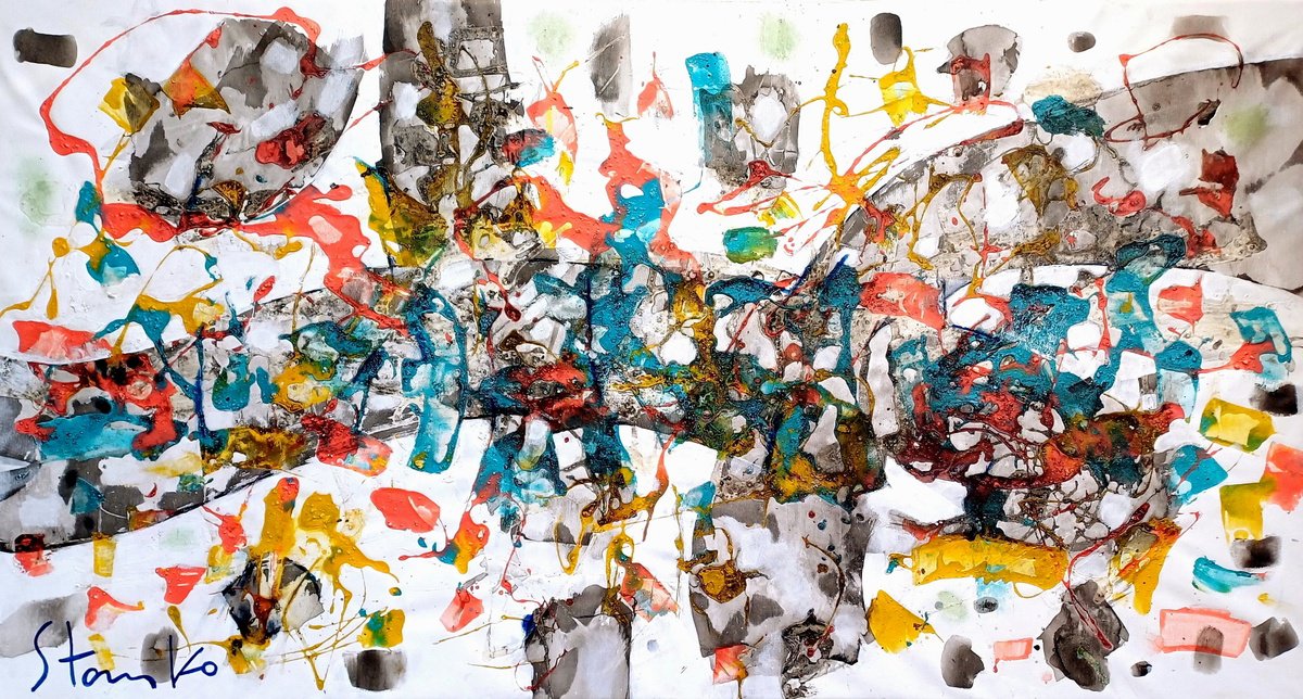 Abstract Painting By Stanislav Bojankov, 51 X 28", Winter Melody-Ii, Original Artwork