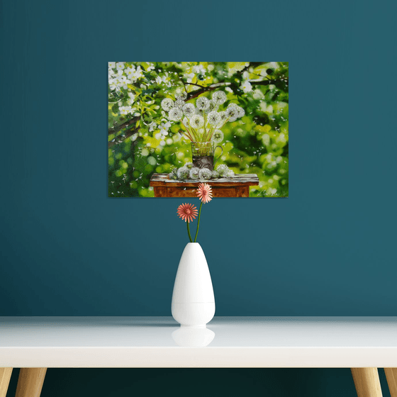 Dandelion Seeds and Flowering Garden