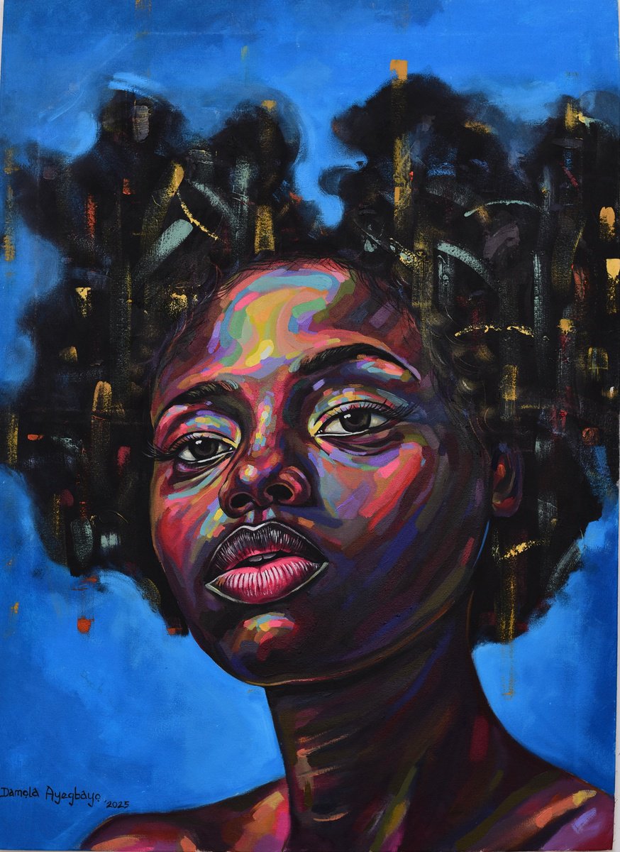 Expressive Portrait Acrylic Painting By Damola Ayegbayo, 29 X 40, Vision Of Hope 7, Original Artwork